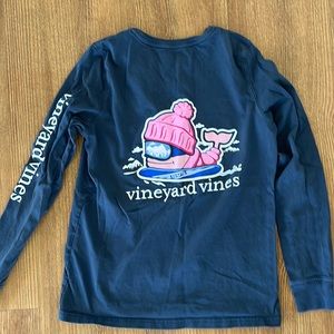 Vineyard Vines Winter Whale Themed Long Sleeved T-Shirt Navy XXS